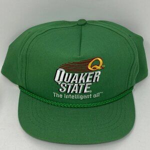 Vintage Quaker State Oil Rope Hat Cap Green Snap Back 90s Racing Made In USA